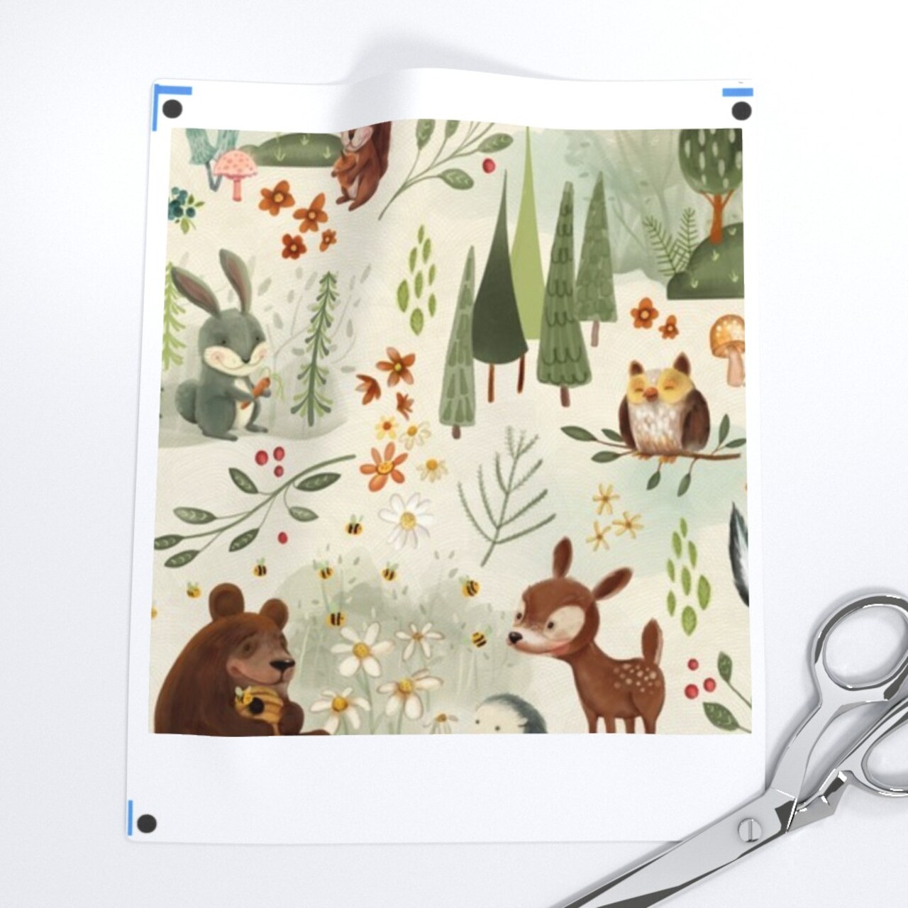 Woodland Forest Animals Large Scale Owl Pine Fox Bear deer Neutral Custom Printed Fabric by Spoonflower Various Fabrics by the Yard or Fat Quarter